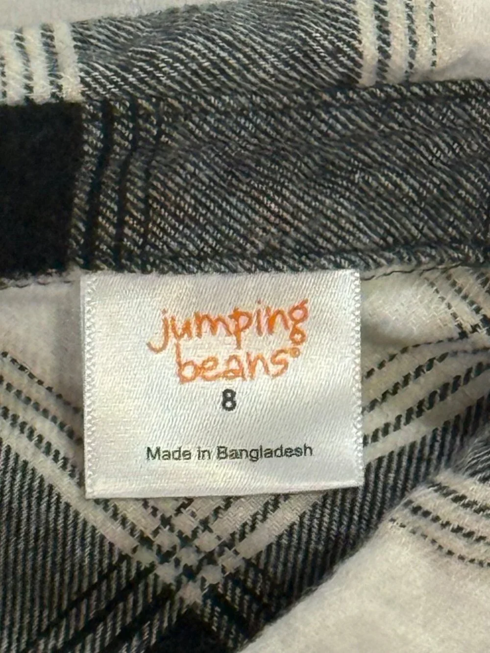 Jumping Beans Boys Black White Plaid Flannel Button Down Shirt Size 8 EUC
